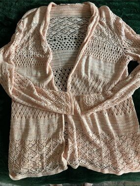 Coldwater Creek Light Peach Open-Knit Cardigan Sweater